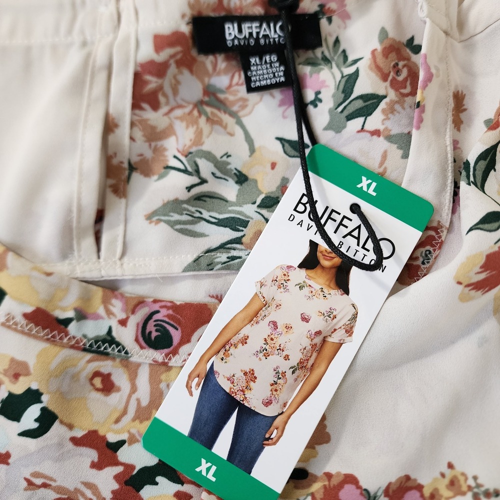 Buffalo David Bitton Women's Short Sleeve XL Blouse with Patch Pocket Floral - Picture 3 of 9